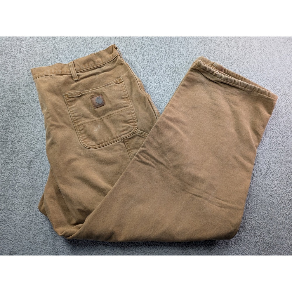 Carhartt Mens Loose Fit Carpenter Pants Duck Brown Canvas Work Trousers 39x29.5